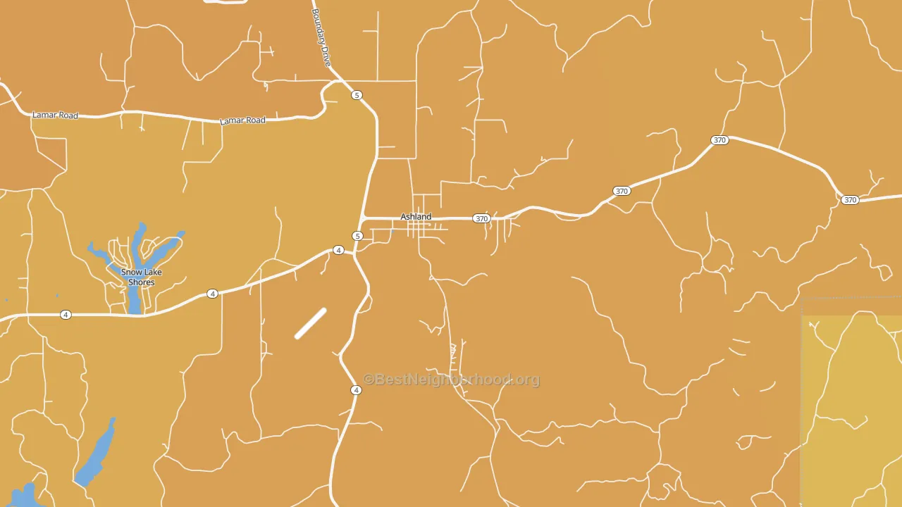 Map of the best neighborhoods in the Ashland area, with better matches in green and worse matches in red