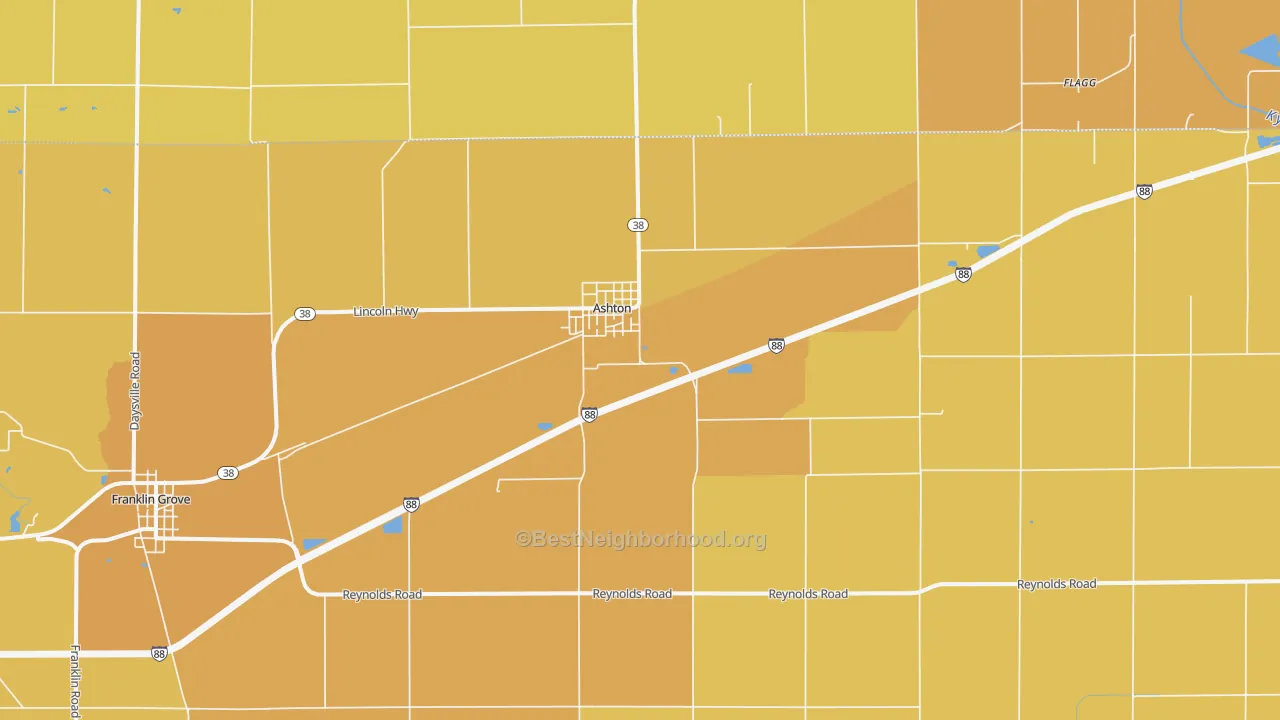Map of the best neighborhoods in the Ashton area, with better matches in green and worse matches in red