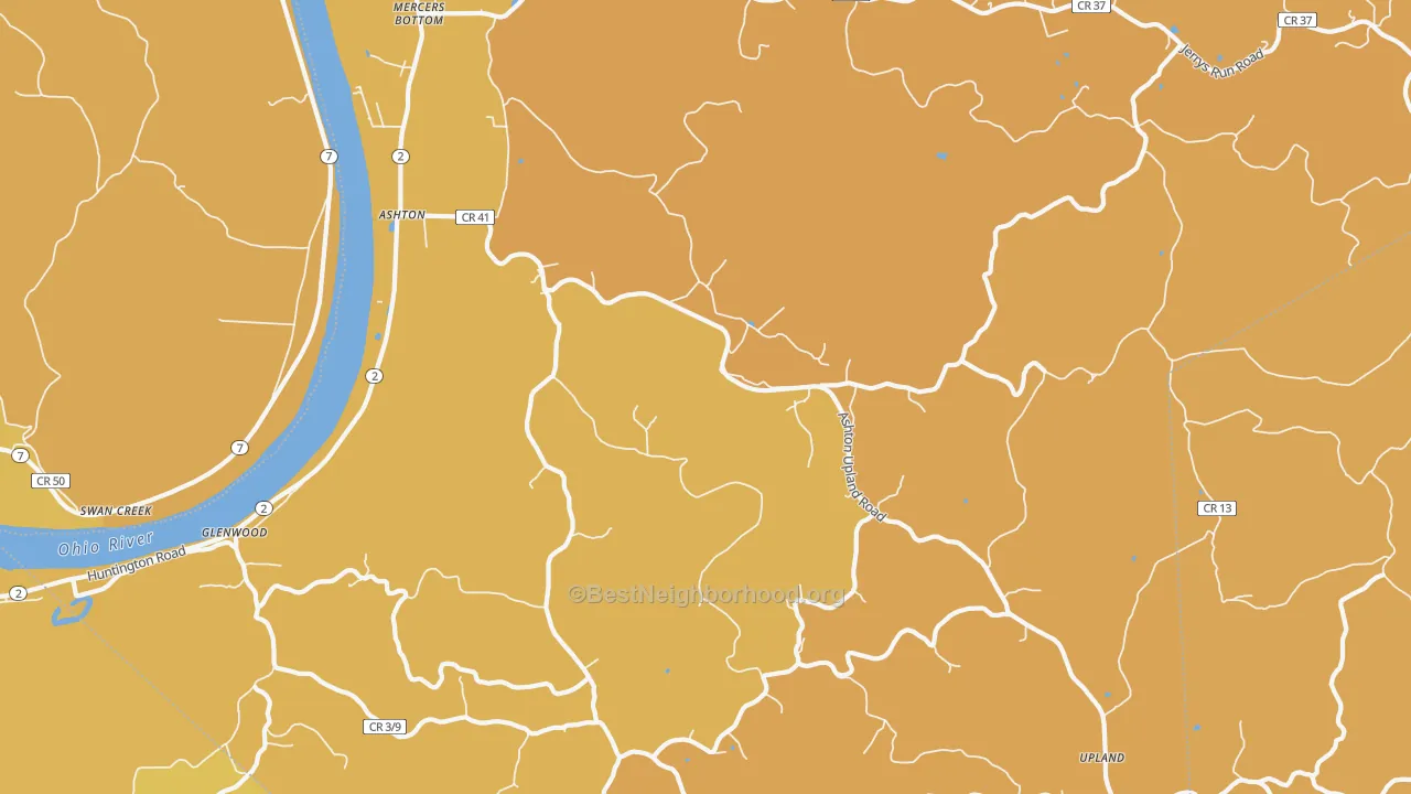 Map of the best neighborhoods in the Ashton area, with better matches in green and worse matches in red