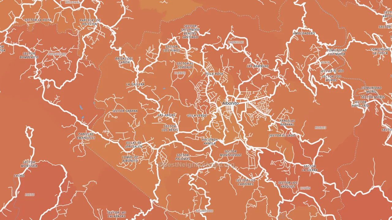Map of the best neighborhoods in the Asomante area, with better matches in green and worse matches in red