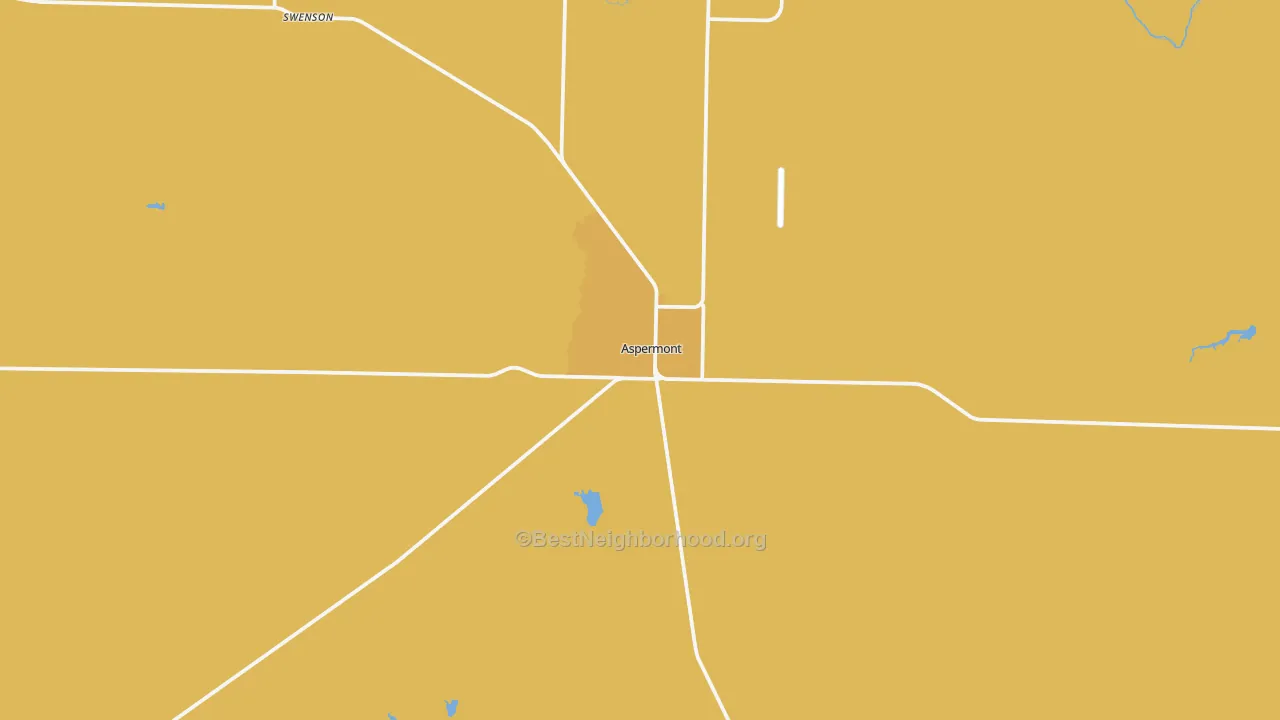 Map of the best neighborhoods in the Aspermont area, with better matches in green and worse matches in red