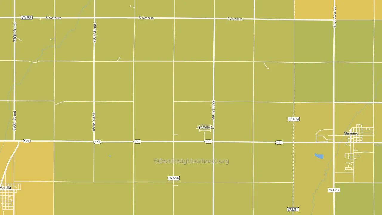 Map of the best neighborhoods in the Aspinwall area, with better matches in green and worse matches in red