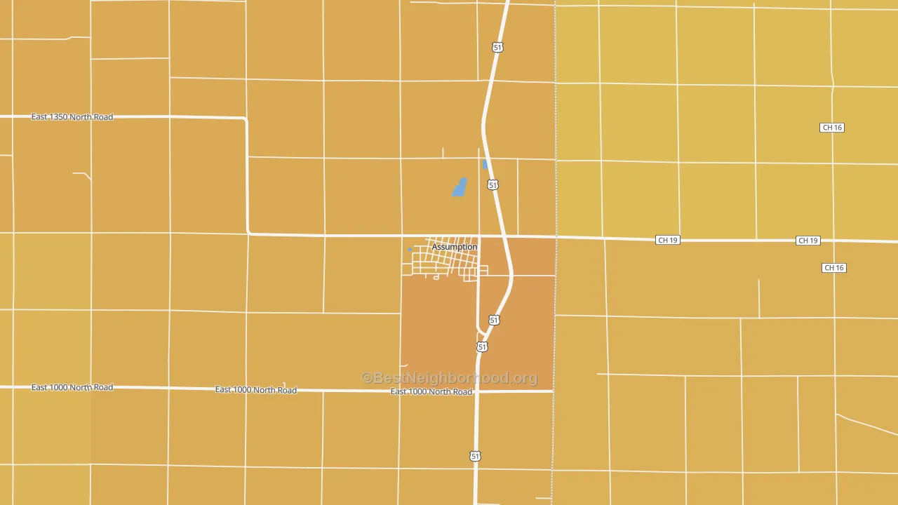 Map of the best neighborhoods in the Assumption area, with better matches in green and worse matches in red