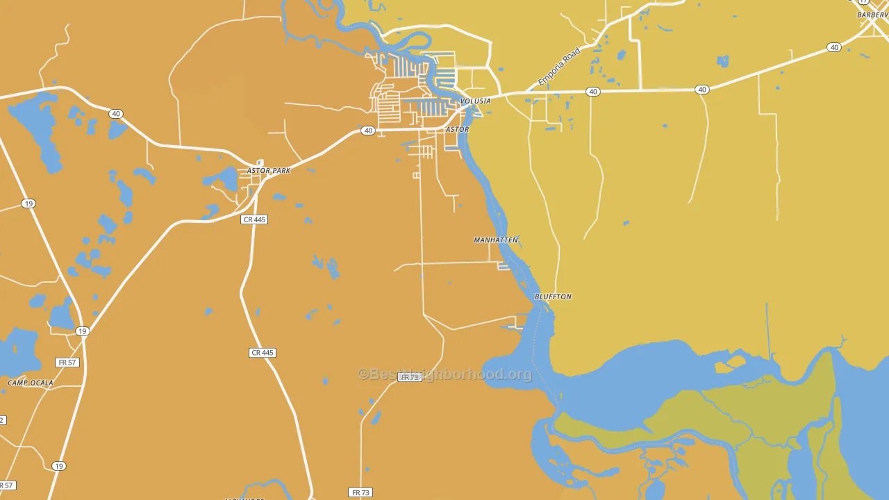 Map of the best neighborhoods in the Astor Park area, with better matches in green and worse matches in red