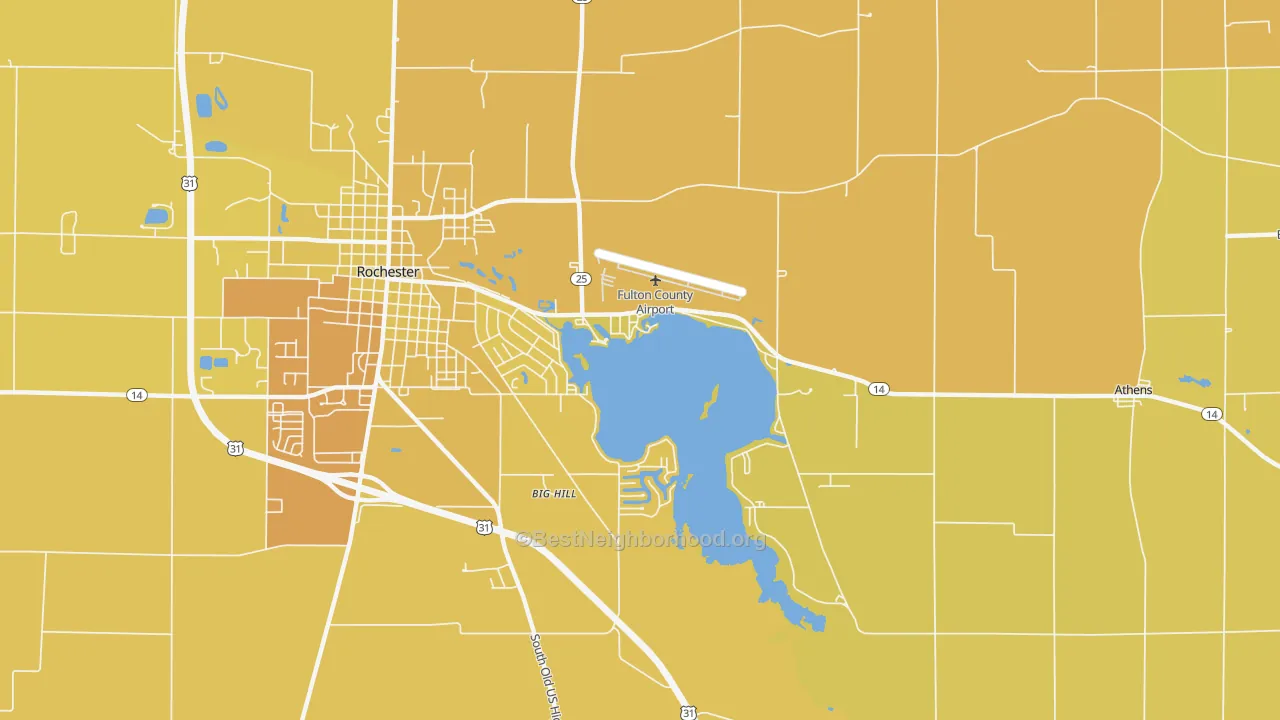 Map of the best neighborhoods in the Athens area, with better matches in green and worse matches in red