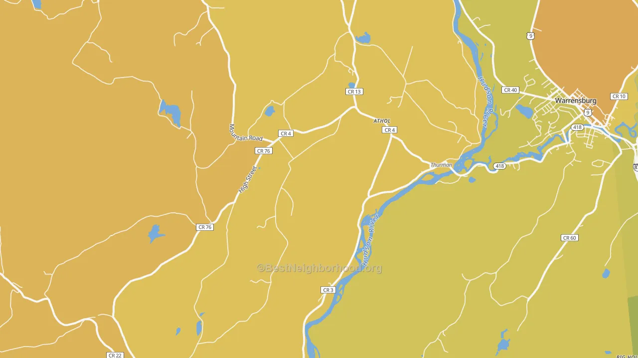 Map of the best neighborhoods in the Athol area, with better matches in green and worse matches in red