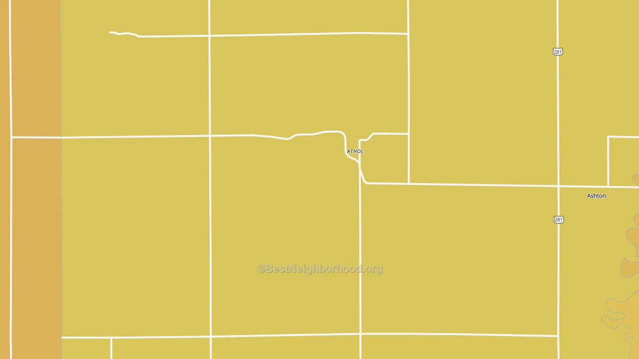 Map of the best neighborhoods in the Athol area, with better matches in green and worse matches in red