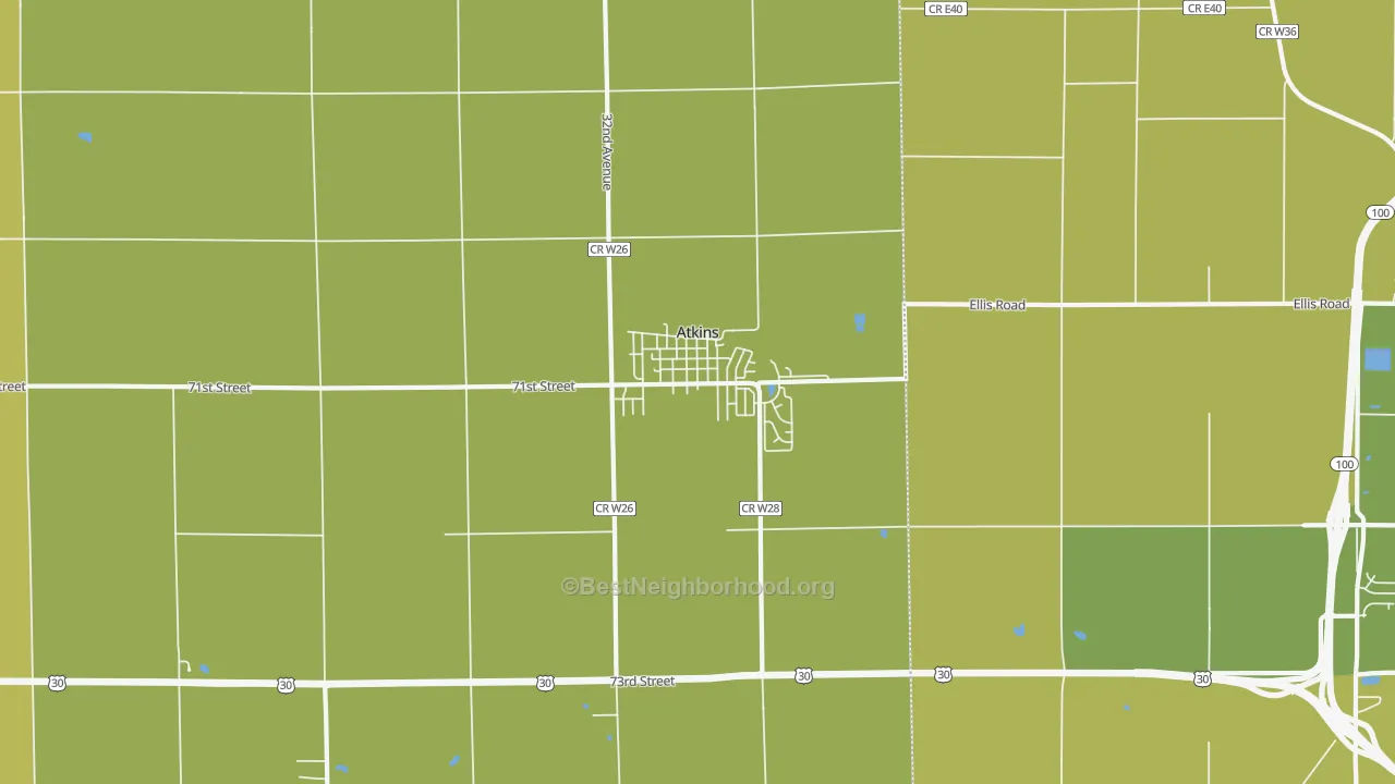 Map of the best neighborhoods in the Atkins area, with better matches in green and worse matches in red