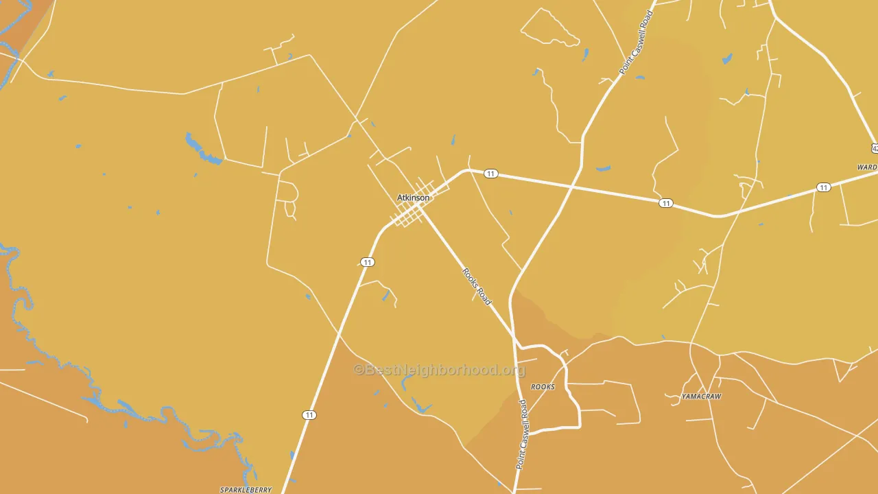 Map of the best neighborhoods in the Atkinson area, with better matches in green and worse matches in red