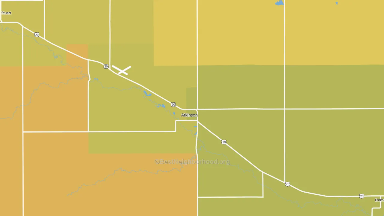 Map of the best neighborhoods in the Atkinson area, with better matches in green and worse matches in red