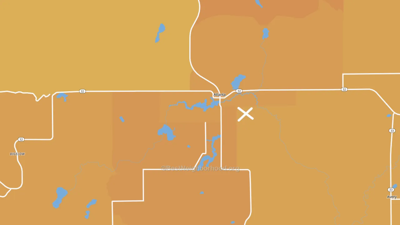 Map of the best neighborhoods in the Atlanta area, with better matches in green and worse matches in red