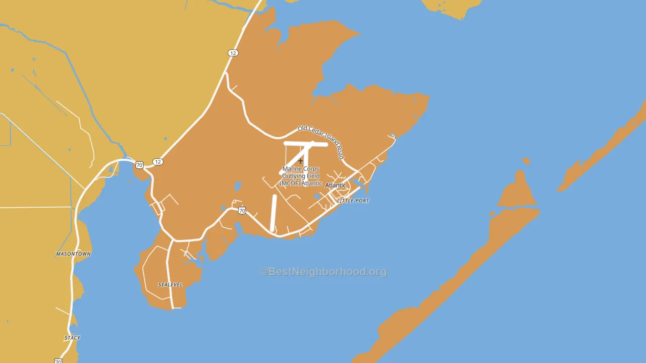 Map of the best neighborhoods in the Atlantic area, with better matches in green and worse matches in red