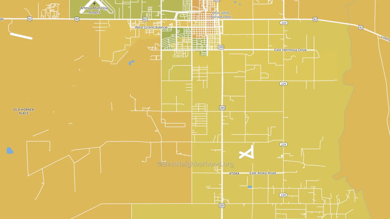 Map of the best neighborhoods in the Atoka area, with better matches in green and worse matches in red