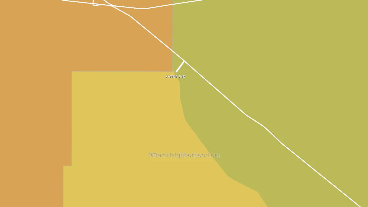 Map of the best neighborhoods in the Atomic City area, with better matches in green and worse matches in red