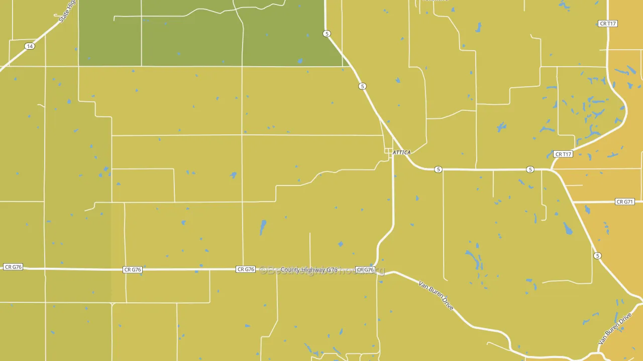 Map of the best neighborhoods in the Attica area, with better matches in green and worse matches in red