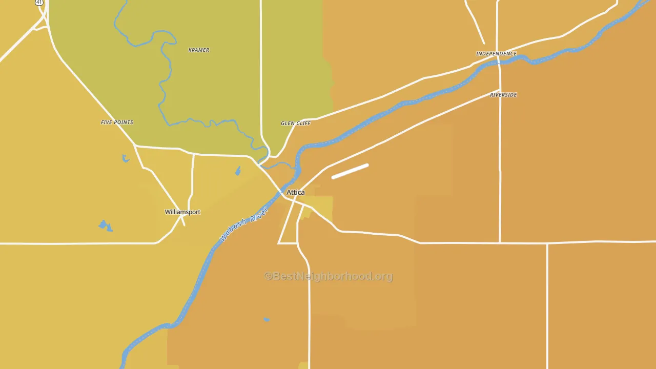 Map of the best neighborhoods in the Attica area, with better matches in green and worse matches in red