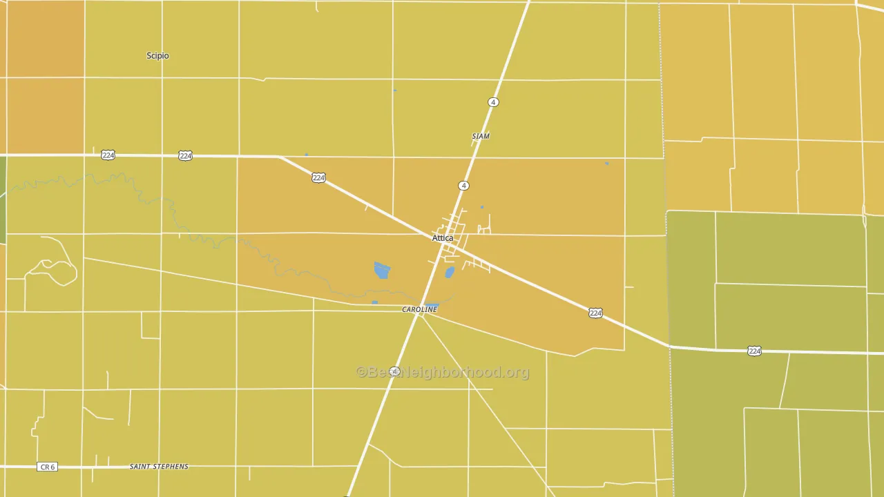 Map of the best neighborhoods in the Attica area, with better matches in green and worse matches in red
