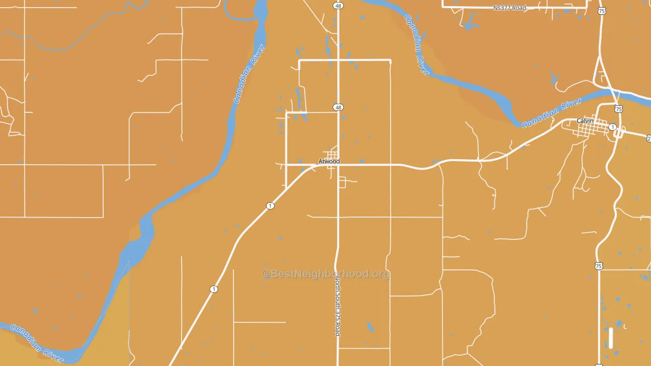 Map of the best neighborhoods in the Atwood area, with better matches in green and worse matches in red