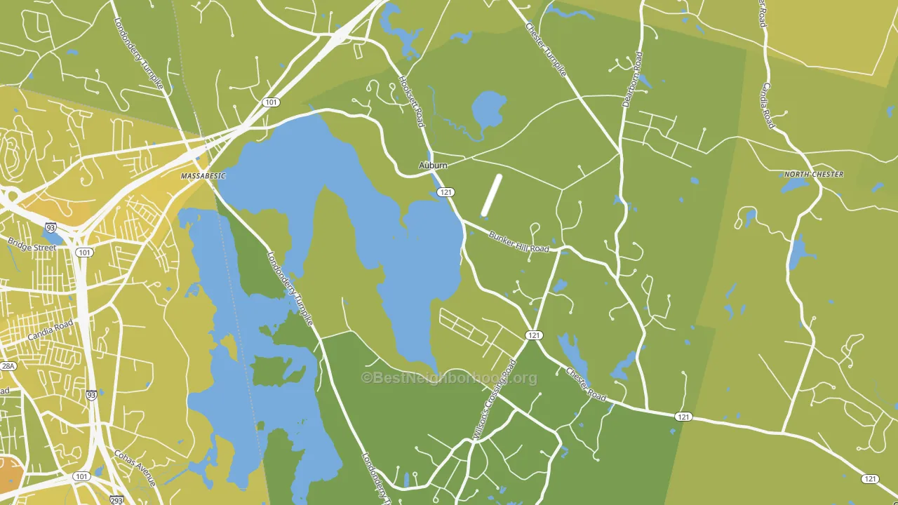 Map of the best neighborhoods in the Auburn area, with better matches in green and worse matches in red