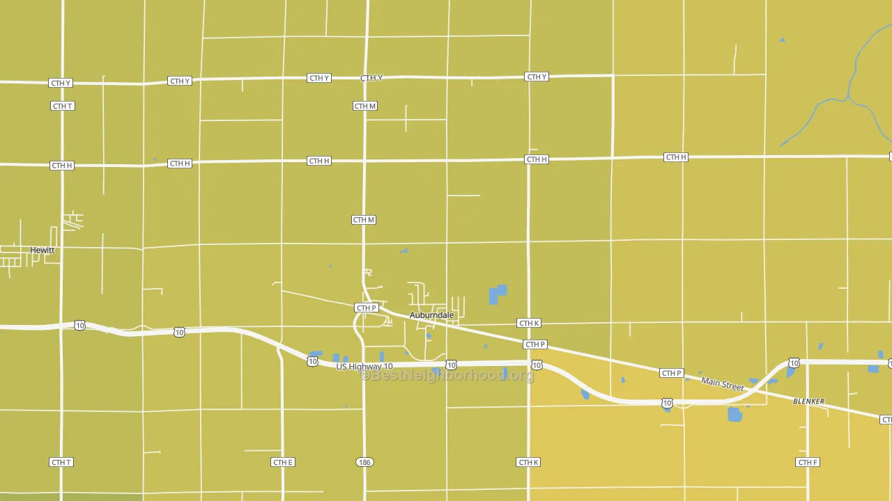 Map of the best neighborhoods in the Auburndale area, with better matches in green and worse matches in red