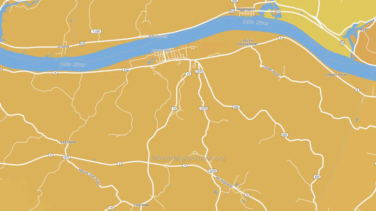 Map of the best neighborhoods in the Augusta area, with better matches in green and worse matches in red