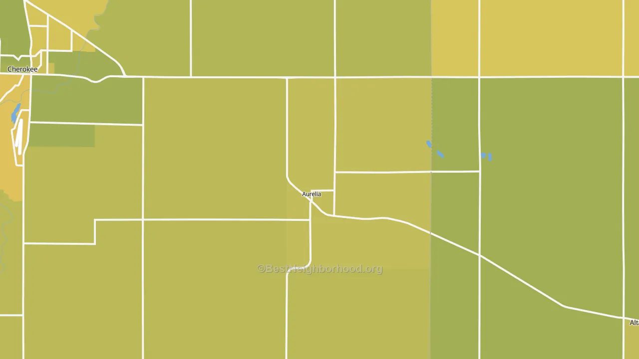 Map of the best neighborhoods in the Aurelia area, with better matches in green and worse matches in red