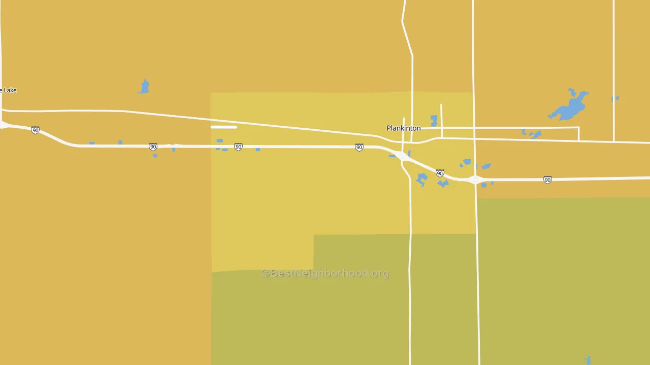 Map of the best neighborhoods in the Aurora County area, with better matches in green and worse matches in red