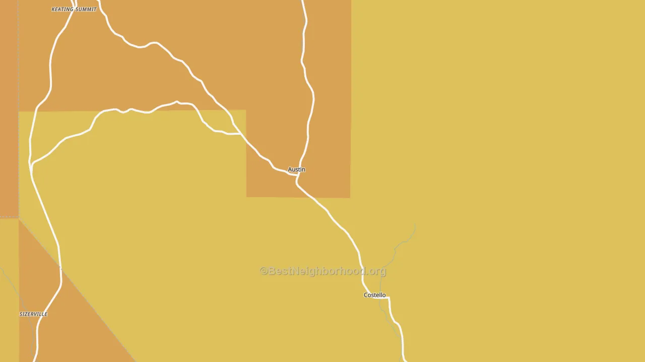Map of the best neighborhoods in the Austin area, with better matches in green and worse matches in red