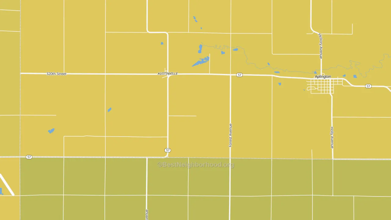 Map of the best neighborhoods in the Austinville area, with better matches in green and worse matches in red