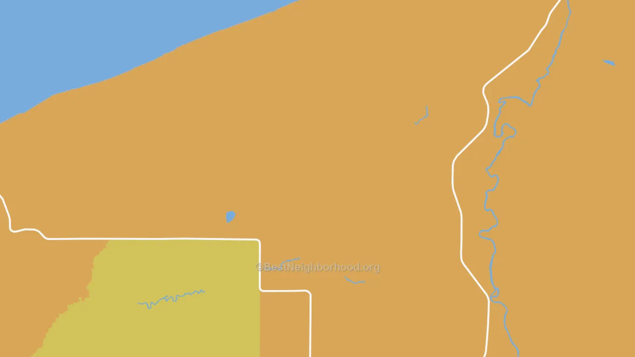 Map of the best neighborhoods in the Auvinen Corner area, with better matches in green and worse matches in red