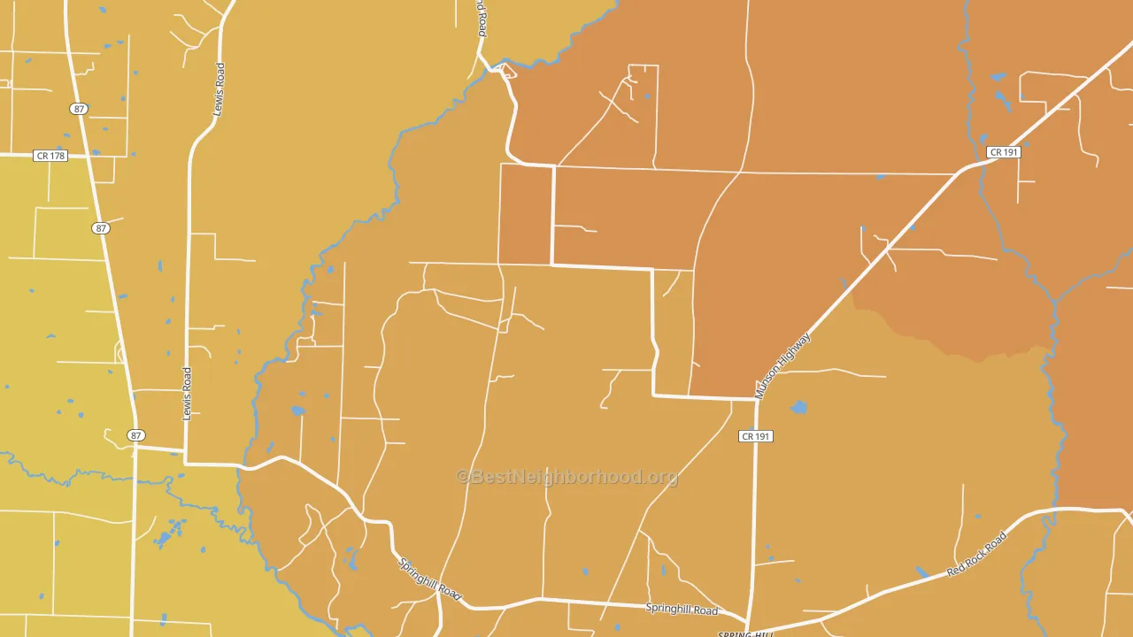 Map of the best neighborhoods in the Avalon Beach area, with better matches in green and worse matches in red