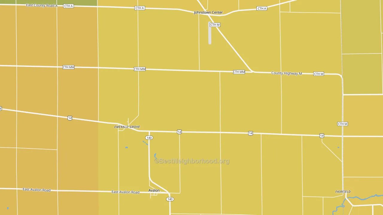 Map of the best neighborhoods in the Avalon area, with better matches in green and worse matches in red