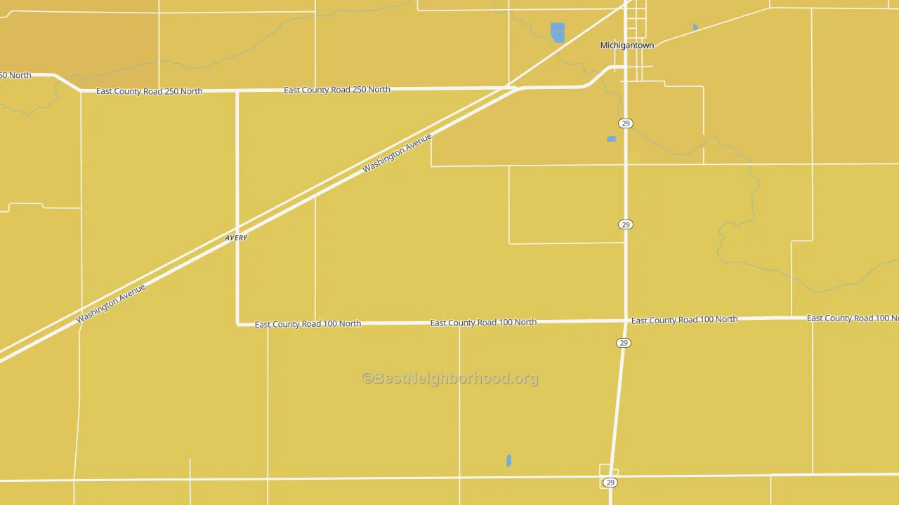 Map of the best neighborhoods in the Avery area, with better matches in green and worse matches in red
