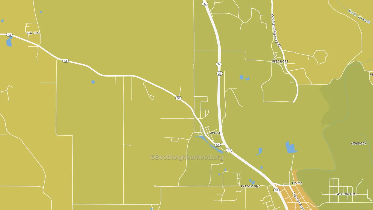 Map of the best neighborhoods in the Avoca area, with better matches in green and worse matches in red