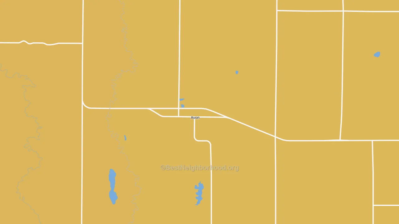 Map of the best neighborhoods in the Avon area, with better matches in green and worse matches in red