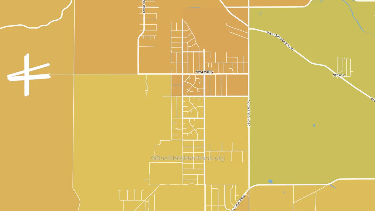 Map of the best neighborhoods in the Avra Valley area, with better matches in green and worse matches in red