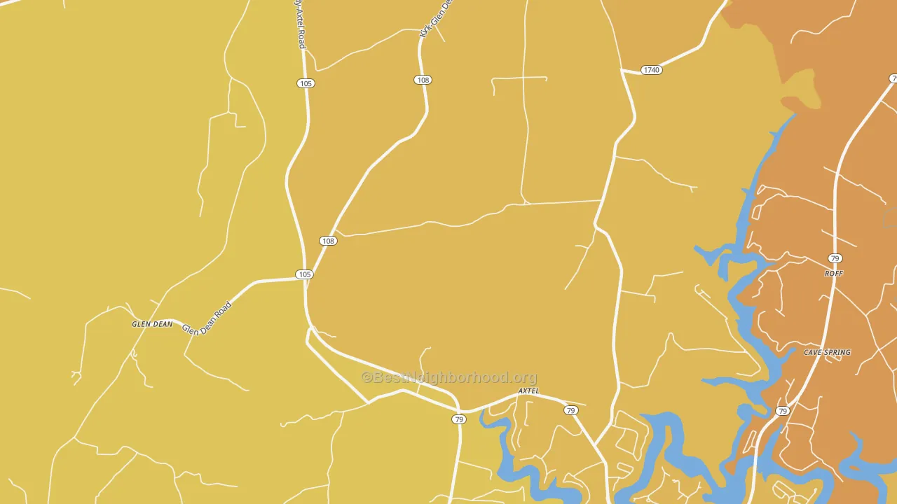 Map of the best neighborhoods in the Axtel area, with better matches in green and worse matches in red