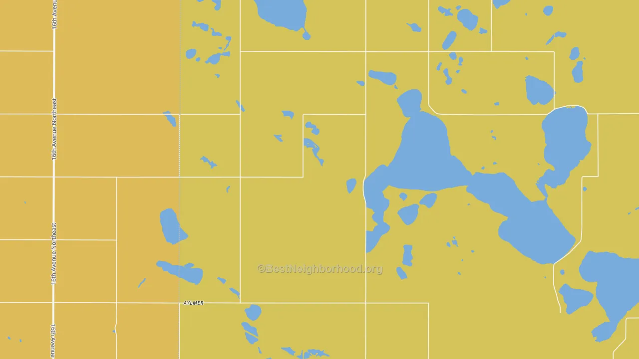 Map of the best neighborhoods in the Aylmer area, with better matches in green and worse matches in red