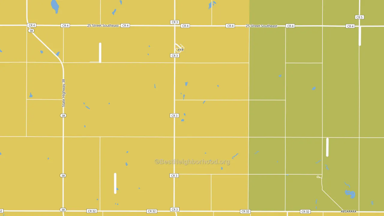 Map of the best neighborhoods in the Ayr area, with better matches in green and worse matches in red