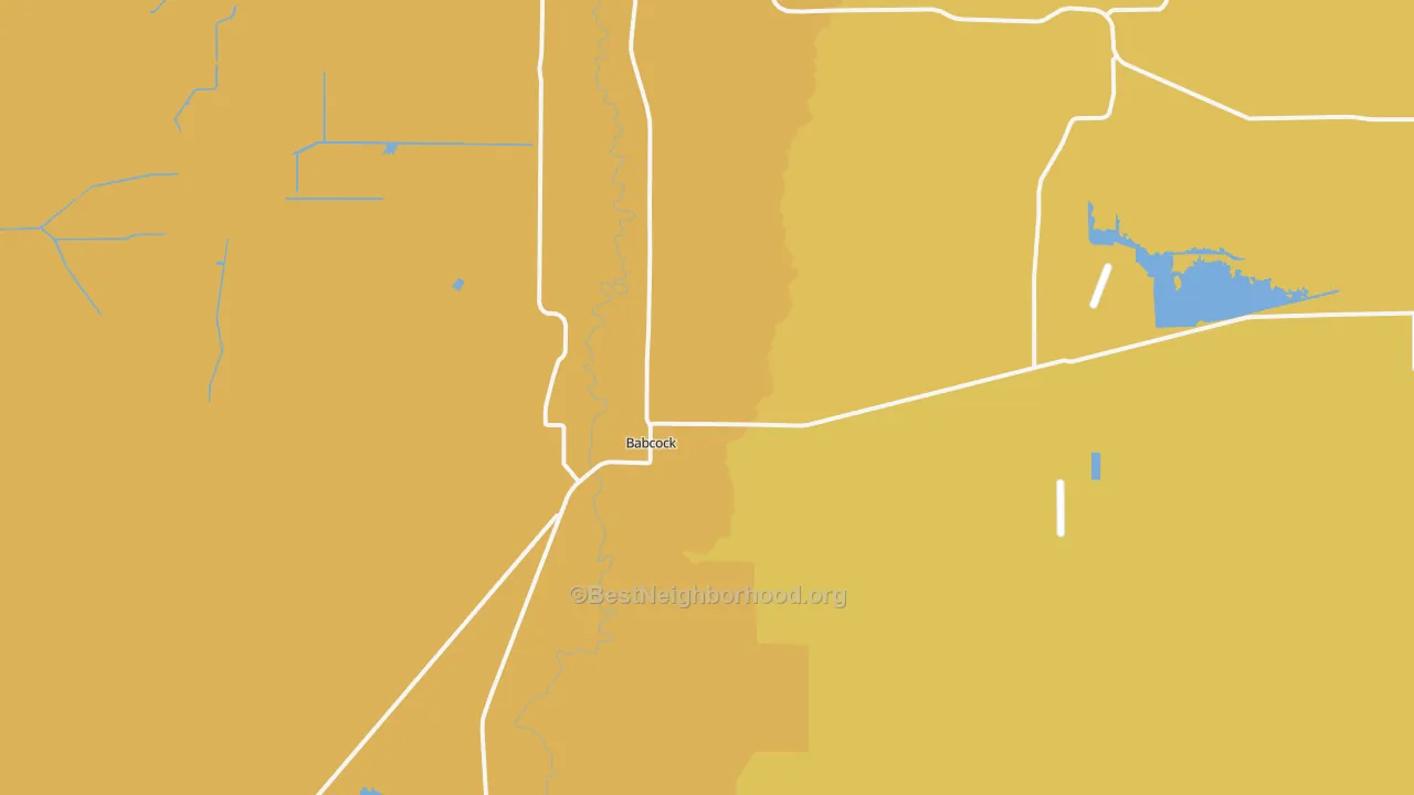 Map of the best neighborhoods in the Babcock area, with better matches in green and worse matches in red