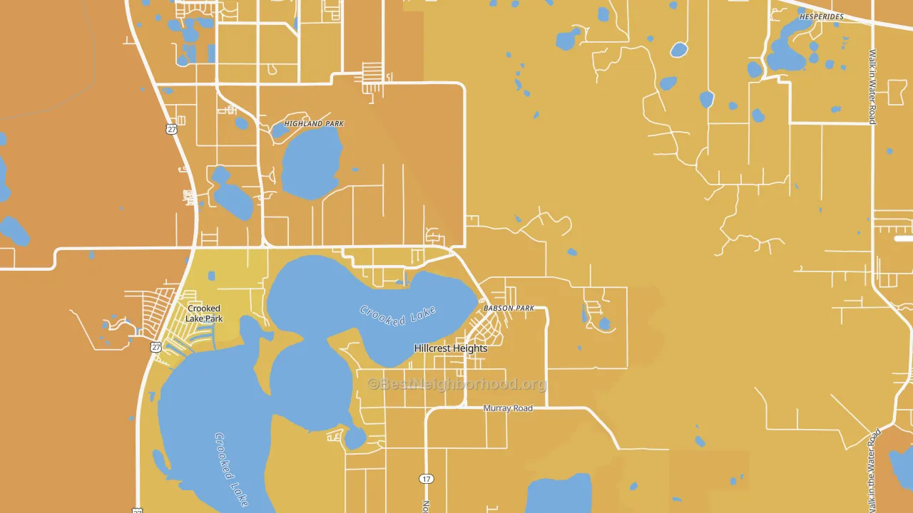 Map of the best neighborhoods in the Babson Park area, with better matches in green and worse matches in red