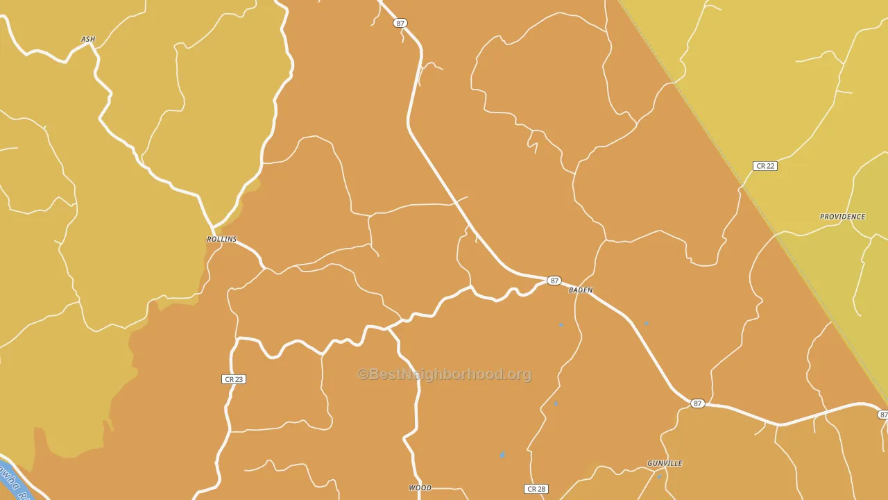 Map of the best neighborhoods in the Baden area, with better matches in green and worse matches in red