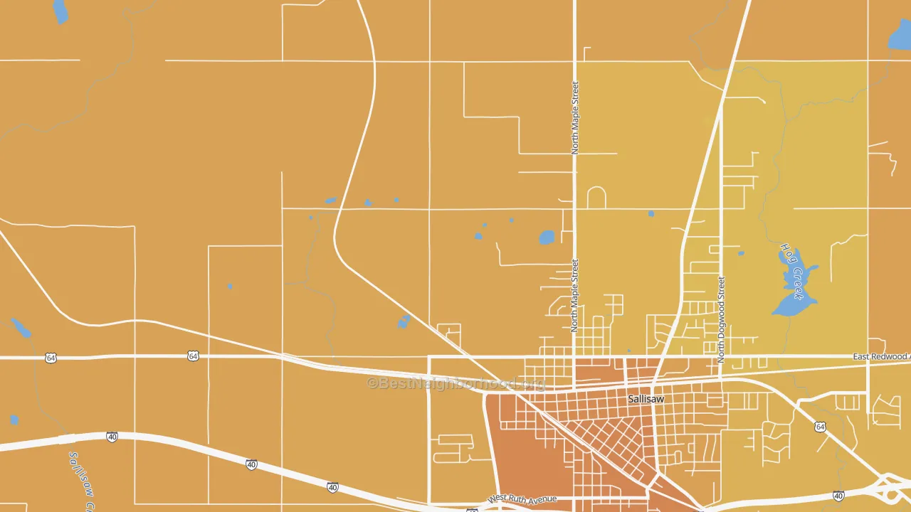 Map of the best neighborhoods in the Badger Lee area, with better matches in green and worse matches in red
