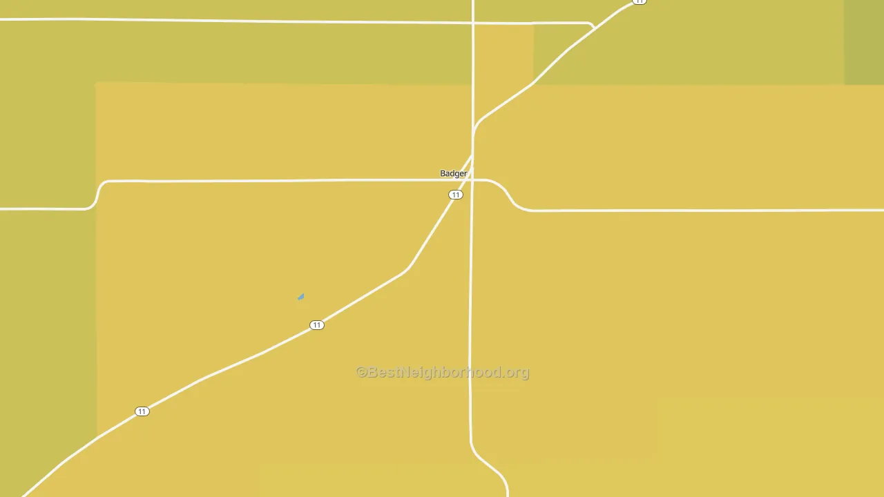 Map of the best neighborhoods in the Badger area, with better matches in green and worse matches in red