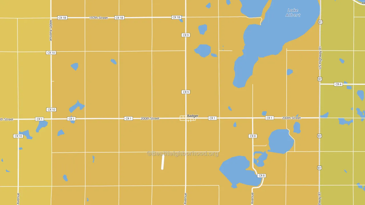 Map of the best neighborhoods in the Badger area, with better matches in green and worse matches in red
