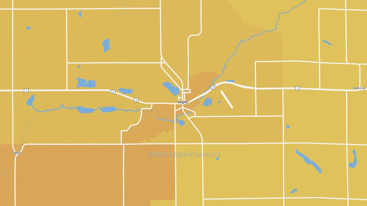 Map of the best neighborhoods in the Bagley area, with better matches in green and worse matches in red