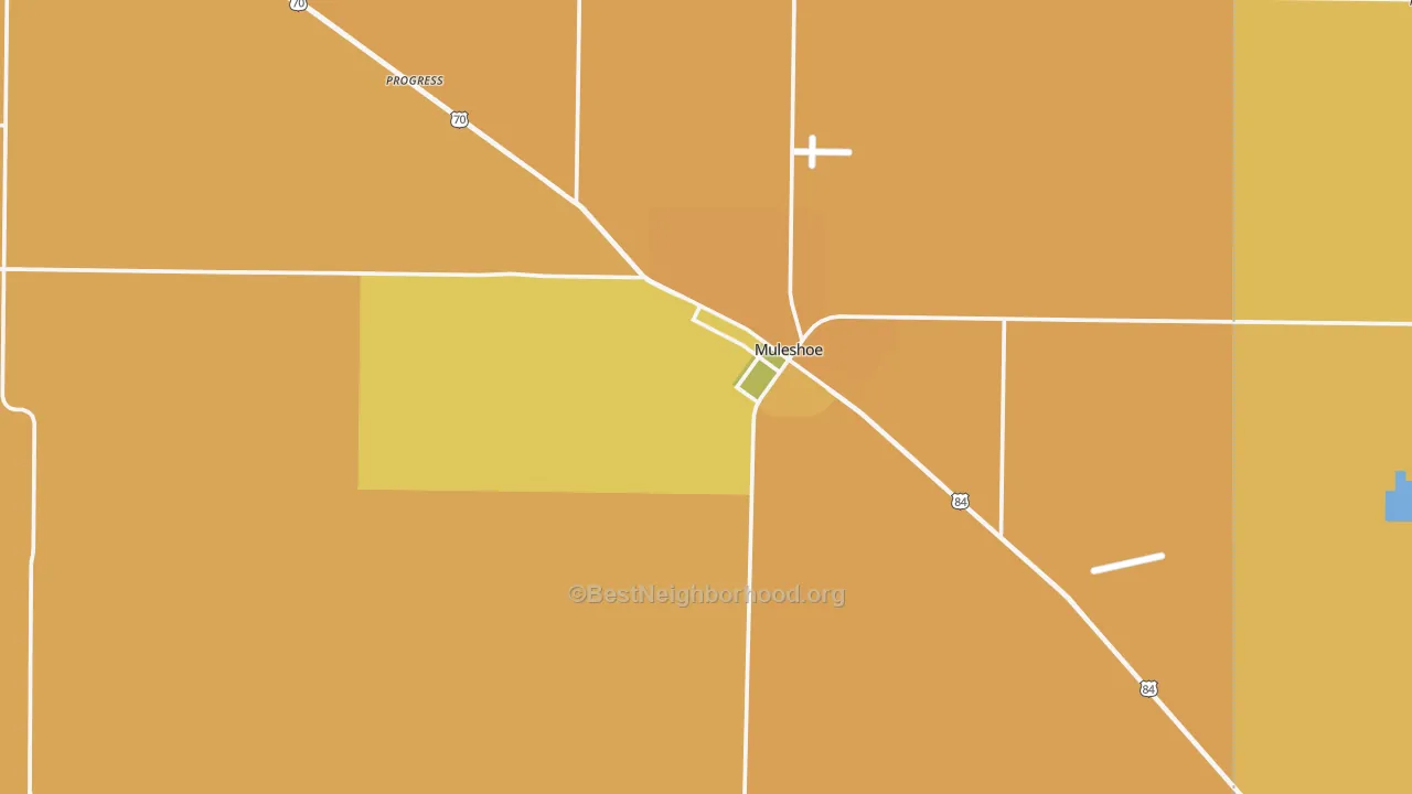 Map of the best neighborhoods in the Bailey County area, with better matches in green and worse matches in red