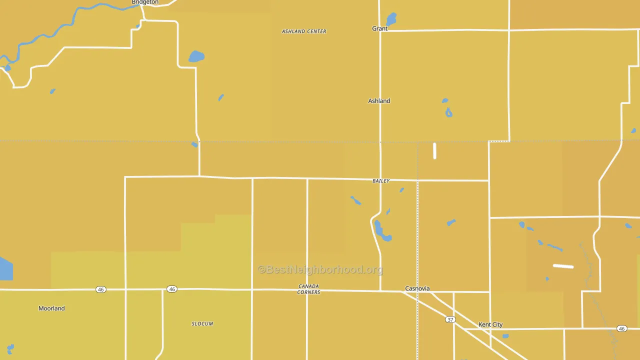 Map of the best neighborhoods in the Bailey area, with better matches in green and worse matches in red