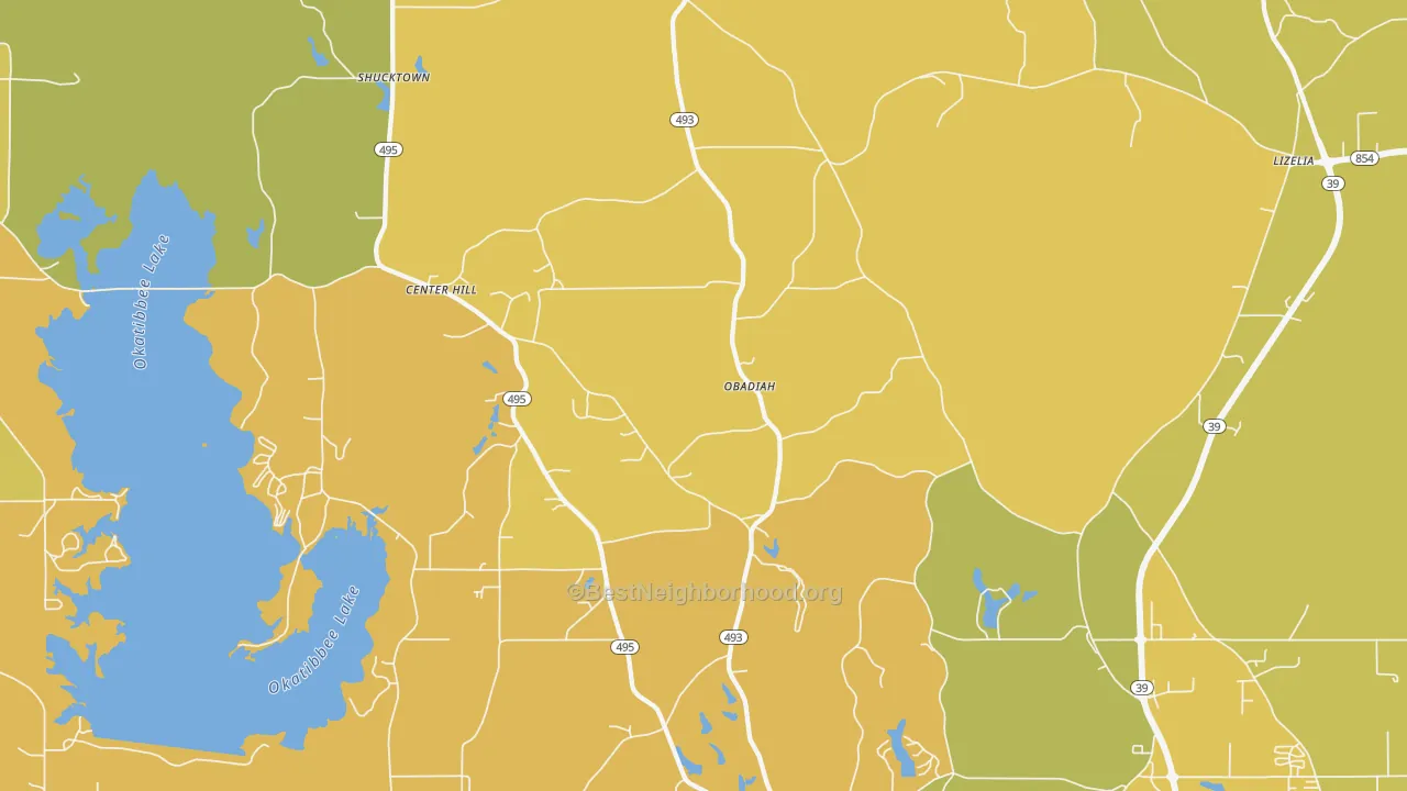 Map of the best neighborhoods in the Bailey area, with better matches in green and worse matches in red