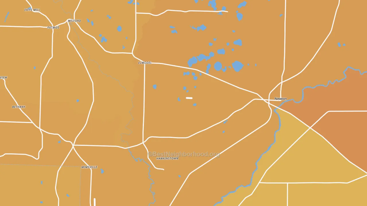 Map of the best neighborhoods in the Baker County area, with better matches in green and worse matches in red